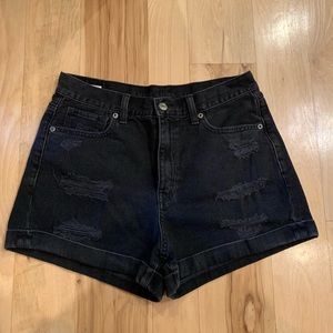 AE Black Denim Mom Shorts